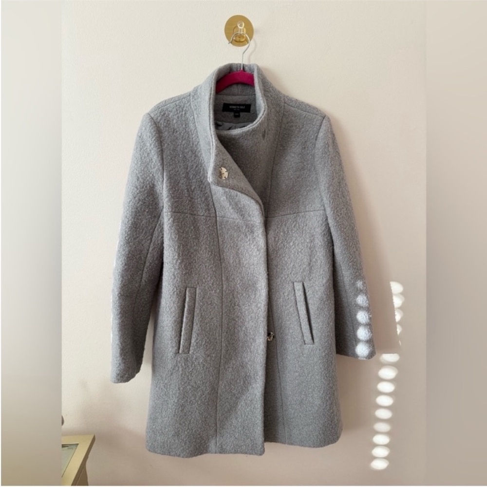 Kenneth Cole Grey Funnel Neck Wool Coat Size Medium